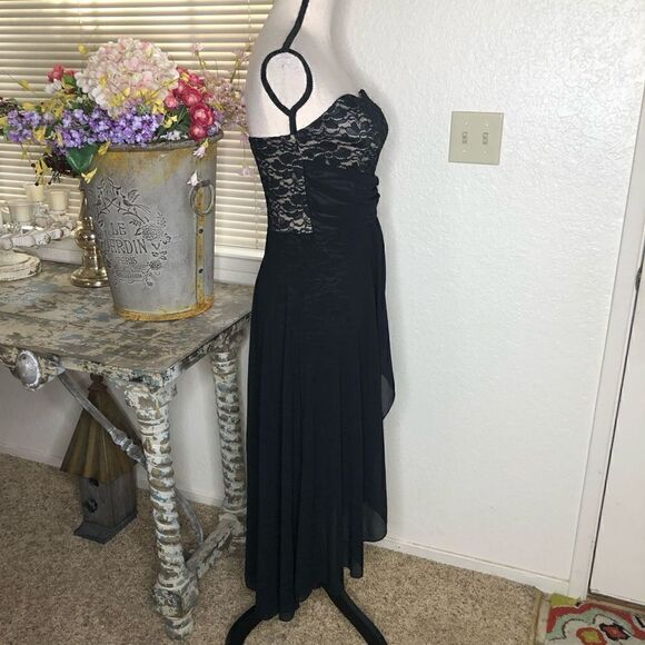 Vintage La Scala Black Lace Body Sheath Dress With Sheer Chiffon Overlay size M - Picture 5 of 13